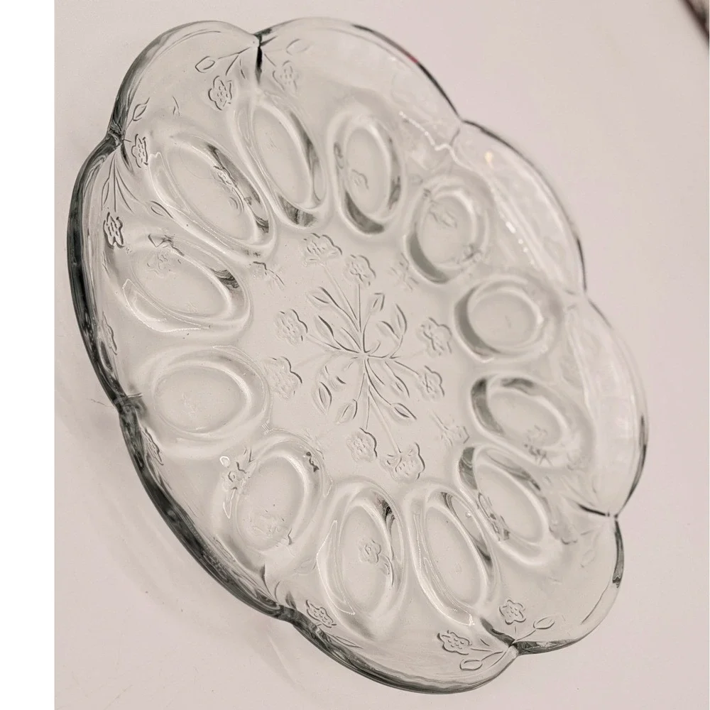 Anchor Hocking Savannah Clear Glass Deviled Egg Plate 12 Inch Platter 15824 USA